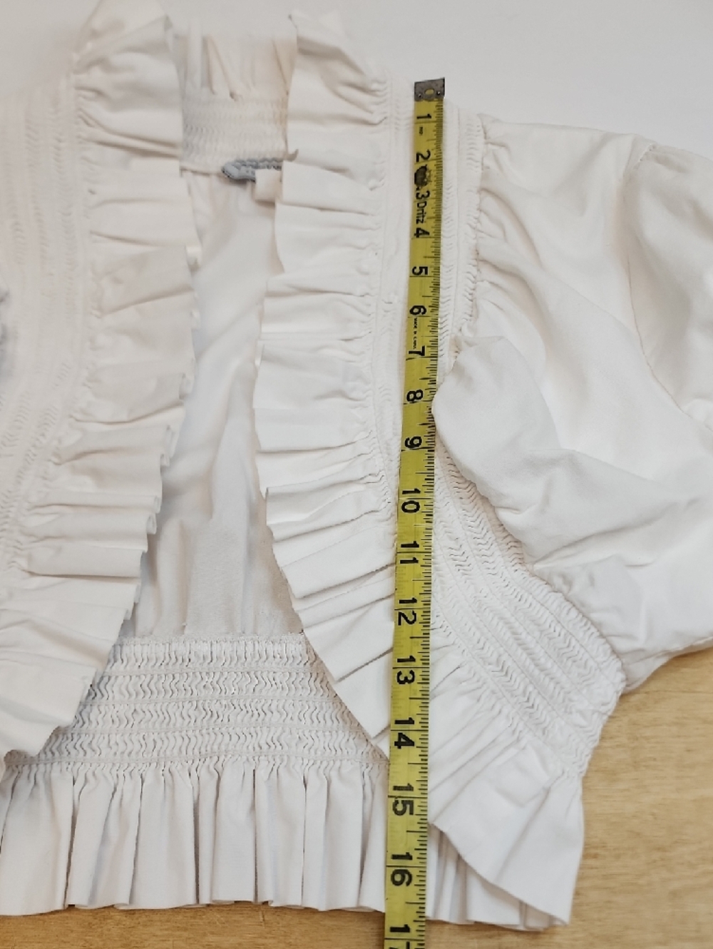 Jamie Nicole White Tie Front Puff Sleeve Smocked Bolero Top Crop Blouse 1X - Picture 9 of 9